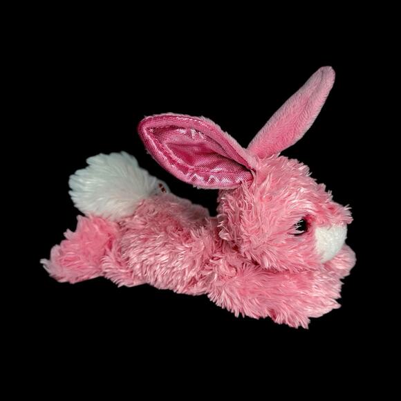 Aurora Pink Bunny Plush 8 in Laying Rabbit Stuffed Animal Shiny Inner Ears Paws - Picture 6 of 8